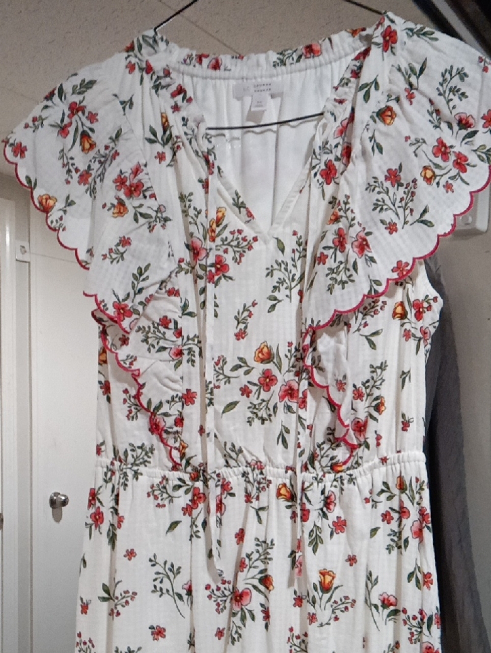 LC Lauren Conrad White Midi Dress with Pink & Yellow Floral Print